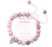 PABBEU 16th 18th 21th 30th 40th 50th 60th 70th Birthday Gifts for Women, Adjustable Pink Zebra Natural Stone Bracelet with Cards, Anxiety Bracelet Birthday Gift for Women Mum Daughter Sister Friend