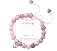 PABBEU 16th 18th 21th 30th 40th 50th 60th 70th Birthday Gifts for Women, Adjustable Pink Zebra Natural Stone Bracelet with Cards, Anxiety Bracelet Birthday Gift for Women Mum Daughter Sister Friend