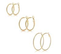 PABBEU 3Pairs Gold Hoop Earrings 316L Stainless Steel 14K Gold Plated Hypoallergenic Lightweight Comfortable Women's Boucle Doreille Femme 25/30/40mm