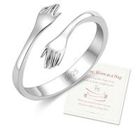 PABBEU 925 Sterling Silver Hug rings for women Adjustable S925 Silver Open Rings To My Daughter Hug Hands Ring for Daughter with Card Jewelry Gift