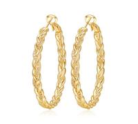 PABBEU Gold Hoop Earrings for Women, Twisted Hoop Earrings With Cubic Zirconia, Thick Hypoallergenic 14K Gold Plated Hoops Earring for Women Gifts (50MM)