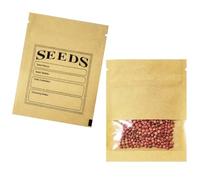 PABCK 100 Pack Small Resealable Seed Envelopes with Clear Window 2.7x3.7inch Brown Kraft Paper Packet with Preprinted Seed Collecting Template for Seed Flower Vegetable Plants Garden Storage Packaging