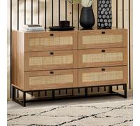 pabla wide wooden chest of 6 drawers in oak