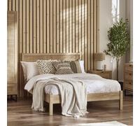 pabla wooden king size bed with rattan headboard in oak