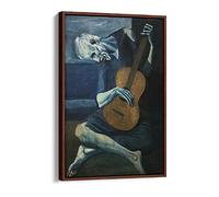 Pablo Picasso The Old Guitarist Music Canvas Floater Frame Print Picture Art - Walnut Frame 8 inch wide x 12 inch high