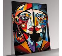 Pablo Picasso Two Faces Canvas Wall Art Picture Print Ready To Hang Stretched Over A Frame - 36 x 24 inch / 91 x 61 cm