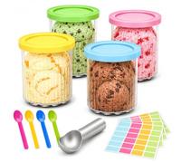 Paboar 4 Pack 24 oz Ice Cream Pint Containers Compatible with Ninja CREAMi NC500, Reusable BPA-Free Freezer Tubs with Color-Coded Lids & Aluminum Scoop, Dishwasher-Safe Dessert Storage Cups