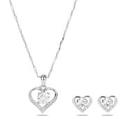 PABOIA 925 Sterling Silver Heart-Shaped Necklace and Earrings Set with 5A Zircon Stones - Beautiful Gift for Mother, Birthday, Girlfriend, Wife, Valentine's Day, Lady, or Aunt, Small, Sterling Silver