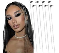 PABULUM 8 Pcs Sliver Rhinestone Hair Clips for Women Girls, Bling Crystal Tassel Head Chains Sparkly Hair Blinger Jewelry for Braids, Diamond Gems Hairpin Decorative Fancy Hair Extension Accessories,