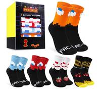 Pac-Man Calf Socks for Men Women Teens Breathable Pack of 5 Soft Socks Retro Funny Gifts for Him (4/8 UK, Black/Multi)