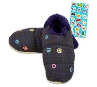 Pac-Man Slipper Sock Set - Bundle with Retro Video Game Fuzzy House Slippers Shoe Size 10-12 Plus Stickers | Pac-Man Slippers for Men Size M/L
