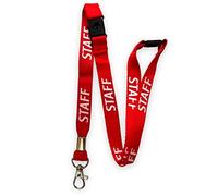 PAC Supplies Global 15mm Colourful STAFF Printed Neck Lanyard With 3 Point (Triple) Safety Breakaway (Red, 5)