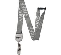 PAC Supplies Global 20mm Colourful STAFF Printed Badge Reel Lanyard With Safety Breakaway (Grey, 1 Lanyard)