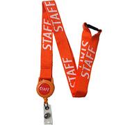 PAC Supplies Global 20mm Colourful STAFF Printed Badge Reel Lanyard With Safety Breakaway (Orange, 1 Lanyard)