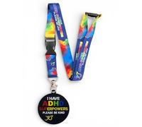 PAC Supplies Global ADHD Awareness Lanyard, I Have ADHD Super Powers, Please Be Patient With Me & Matching Visual Awareness ADHD 3D Silicone Disc Tag (Adult)