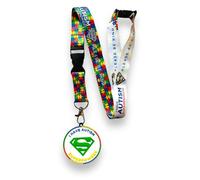 PAC Supplies Global Autism Awareness Lanyard & 3D Silicone Visual Disc Tag, 'I HAVE AUTISM SUPERPOWERS - Please Be Kind'