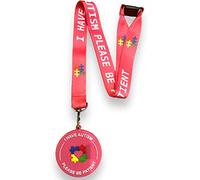 PAC Supplies Global Ltd Autism Awareness Lanyard - I Have Autism Please Be Patient & Matching PVC 3D Visual Lanyard Disc Tag, Pink, Large