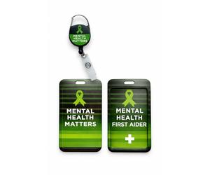 PAC Supplies Global Mental Health First Aider Set, Green, Plastic, with Badge Reel, Printed ID Card Holder & First Aider Card (2)