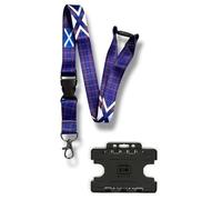 PAC Supplies Global Scottish Tartan Pattern Lanyard With Double Black Horizontal ID Card Holder (1, Pride Of Scotland, Blue)