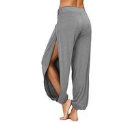 PACBREEZE Women's Harem Pants Side Slit Yoga Dancing Workout Hippie Trousers - Grey - Large
