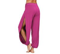 PACBREEZE Women's Harem Pants Side Slit Yoga Dancing Workout Hippie Trousers - Purple - Large