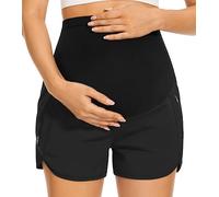 PACBREEZE Women's Maternity Shorts Over Belly Quick Dry Workout Athletic Running Shorts with Zipper Pockets, 04：black, M