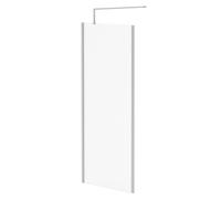 Pacco 8mm Fluted Glass Walk In Shower Screen including Wall Channel with End Profile and Support Bar | Polished Chrome | Glass/Aluminium | 1850mm x 800mm