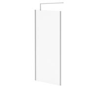 Pacco 8mm Fluted Glass Walk In Shower Screen including Wall Channel with End Profile and Support Bar | Polished Chrome | Glass/Aluminium | 1850mm x 900mm