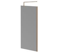 Pacco 8mm Smoked Glass Walk In Shower Screen including Wall Channel and Support Bar | Brushed Bronze | Glass/Aluminium | 1950mm x 1000mm