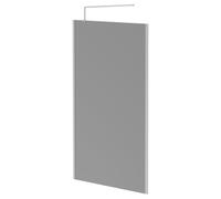 Pacco 8mm Smoked Glass Walk In Shower Screen including Wall Channel with End Profile and Support Bar | Polished Chrome | Glass/Aluminium | 1950mm x 1200mm
