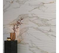 Pacco Gold 3D Decoro Matt White Patterned Ceramic Tile 33.3 X 100Cm