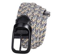 PACDE 3.4cm Wide Braided Stretch Men Belt Elastic Woven Leather Zinc Alloy Buckle No Holes Canvas Belt for Mens(Grary khkai,for36-39" waist size)