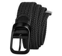 PACDE 3.4cm Wide Braided Stretch Men Belt Elastic Woven Leather Zinc Alloy Buckle No Holes Canvas Belt for Mens(Black,for31-35" waist size)