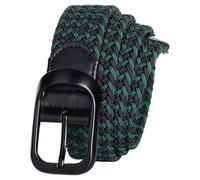 PACDE 3.4cm Wide Braided Stretch Men Belt Elastic Woven Leather Zinc Alloy Buckle No Holes Canvas Belt for Mens(Black green,for40-43" waist size)
