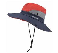 PACDE Adjustable Wind Cord Women Sun Hat Mesh UV Protection Safari Cap Fishing Walking Hiking Boonie Breathable Horsehair Opening(Red Blue,UK Size6 3/4-7 1/8)