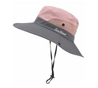 PACDE Adjustable Wind Cord Women Sun Hat Mesh UV Protection Safari Cap Fishing Walking Hiking Boonie Breathable Horsehair Opening(Pink Gary,UK Size6 3/4-7 1/8)
