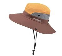 PACDE Adjustable Wind Cord Women Sun Hat Mesh UV Protection Safari Cap Fishing Walking Hiking Boonie Breathable Horsehair Opening(Yellow Coffee,UK Size6 3/4-7 1/8)