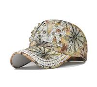 PACDE Butterfly Full Embroidered Women Baseball Cap Fashion Sequins Adjustable Strap Cotton Women Hats Sunlight Bowler Hat Ladies Baseball Cap(1275Khaki,UK Size6 3/4-7 3/8)
