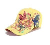 PACDE Butterfly Full Embroidered Women Baseball Cap Fashion Sequins Adjustable Strap Cotton Women Hats Sunlight Bowler Hat Ladies Baseball Cap(Yellow,UK Size6 3/4-7 1/4)