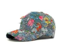 PACDE Butterfly Full Embroidered Women Baseball Cap Fashion Sequins Adjustable Strap Cotton Women Hats Sunlight Bowler Hat Ladies Baseball Cap(CQ3387Gary Blue,UK Size6 3/4-7 3/8)