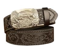 PACDE Cowboy Flower Carved Men Leather Belt Flying Eagle Automatic Buckle Men Belt Embossed Leather Jeans Causal Pants for Mens(Black sliver,for38-39" waist size)