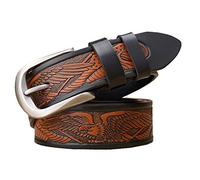 PACDE Western Eagle Carved Genine Leather Men Belt Cowskin Jeans Emboss Belt for Mens(4018Black,for34-35" waist size)