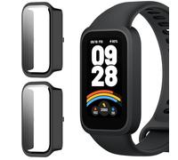 PaceBid [2 Pack] Screen Protector Case Compatible with Xiaomi Smart Band 9 Active/Redmi Smart Band 3, Shockproof HD PC Hard Frame Full Cover Protective Case for Xiaomi Mi Band 9 Active - Black+Black