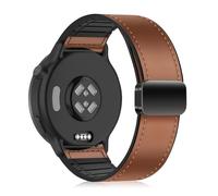 PaceBid 20mm Leather Straps for Garmin Vivoactive 6/5/Forerunner 165/165 Music/245/645 Music/570 42mm, Leather+Soft Silicone Magnetic Watch Band for Garmin Venu Sq 2/2 Plus/Approach S50/S44 - Brown