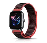 PaceBid 20mm Nylon Strap Compatible with Amazfit Active 2 Square/GTR Mini/GTS 4/4 Mini/Bip 3/Bip3 Pro/GTS 3/2, Soft Adjustable Velcro Nylon Watch Band for Amazfit Active 2/GTR 42mm/Bip S - Black/Red