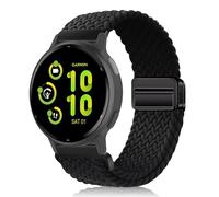 PaceBid 20mm Nylon Strap for Garmin Forerunner 165/165 Music/245/645/570 42mm/70/170 43mm/Vivoactive 6/5, Magnetic Braided Replacement Watch band for Garmin Approach S50/S44/Venu Sq 2 - Black