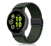 PaceBid 20mm Nylon Strap for Garmin Forerunner 165/165 Music/245/645/570 42mm/70/170 43mm/Vivoactive 6/5, Magnetic Braided Replacement Watch band for Garmin Approach S50/S44/Venu Sq 2 - Dark Green