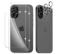 PaceBid Back Screen Protector Compatible with iPhone 17, [2+2 Pack] Tempered Glass Film + Camera Protection, Anti-Scratch 9H Hardness HD Back Protection Protective Film for iPhone 17