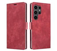 PaceBid Case Compatible with Samsung Galaxy S24 Ultra, Premium Vintage Leather Case, [Kickstand] [Magnetic Closure] Wallet Case Flip Cover for Samsung Galaxy S24 Ultra Red