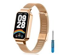 PaceBid Metal Straps for Xiaomi Smart Band 9 Active(Mi Band 9 Active), Mesh Woven Stainless Steel Metal Replacement Strap, Adjustable Classic Watch Band for Xiaomi Redmi Smart Band 3 - Rose gold